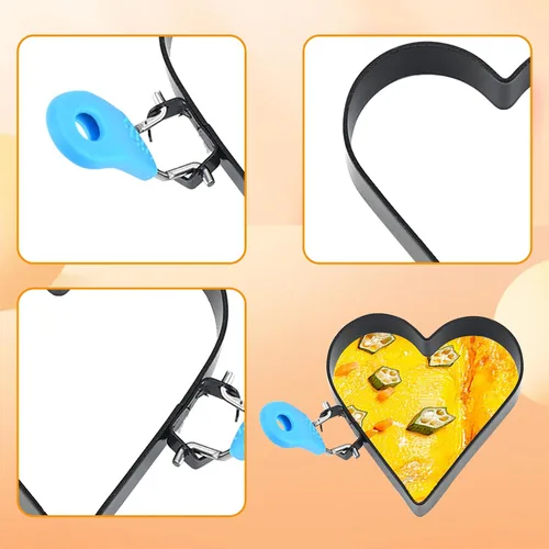 Vista 2 de 2 anillos de huevo antiadherentes de 4 pulgadas en forma de corazón para freír huevos con mango de silicona, molde de huevo de acero inoxidable