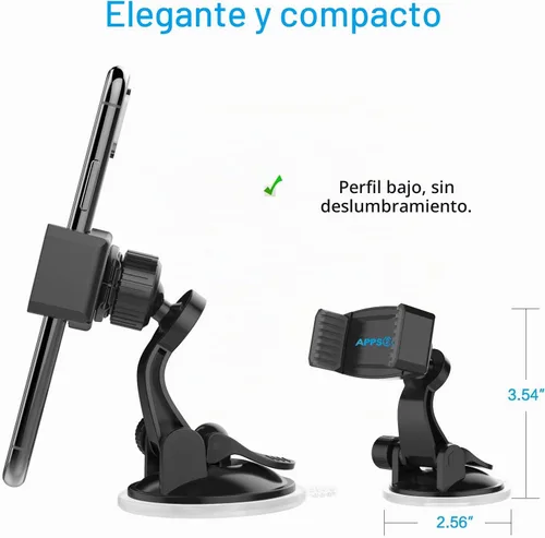 Vista 8 de APPS2Car Soporte de teléfono con ventosa para automóvil con brazo ajustable, soporte de teléfono de perfil bajo, soporte compacto para parabrisas