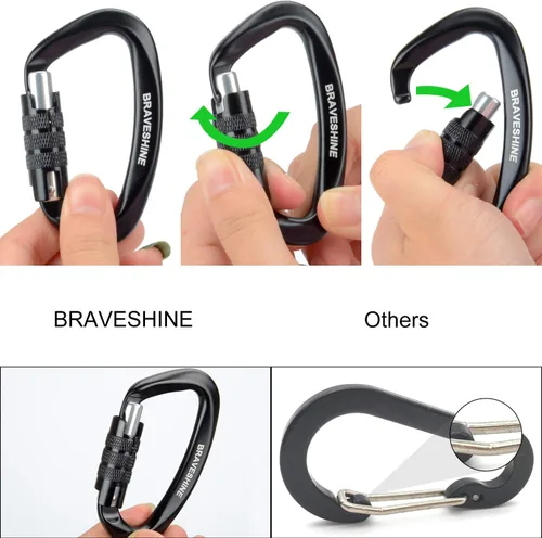 Vista 4 de Clips de mosquetón resistentes 12KN Aluminio D Ring Double Lock Caribeaner Hooks