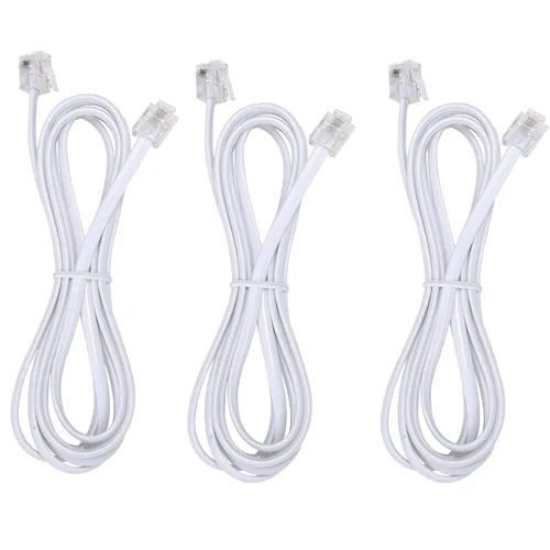 Vista 10 de Cable de extensión para teléfono fijo con enchufe estándar RJ-11 6P4C (3 pies-paquete de 3, negro)