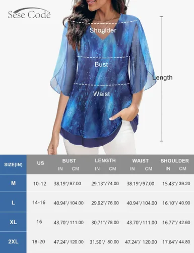 Vista 5 de SeSe Code - Blusa de malla para mujer, con volantes y manga 34, holgada y elástica