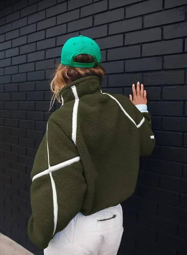 Vista 3 de Kumufenc Sudaderas de forro polar para mujer, con media cremallera, manga larga, de gran tamaño, con bolsillo