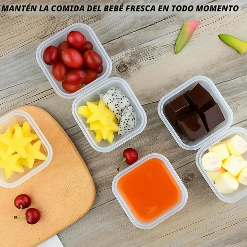 Vista 4 de ARSUK - Paquete de 8 recipientes de plástico pequeños de 4 onzas con tapas, tarros reutilizables para puré de bebé para aperitivos, delicatessen