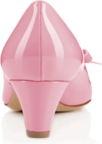Vista 2 de YDN Zapatos de tacón bajo cerrados con punta redonda para mujer, con lazo, para trabajo, oficina, tallas 4-15 de EE. UU