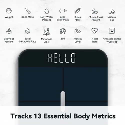 Vista 3 de Wyze Smart Scale X - Báscula digital de baño para peso corporal, IMC, grasa corporal, masa muscular, monitor de frecuencia cardíaca, sincronización