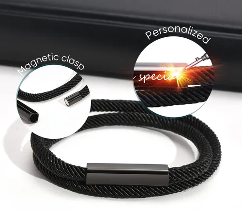 Vista 3 de Hisatan Pulsera de cuerda personalizada para hombre, cuerda trenzada náutica, con ojo de tigre y ágata negra, regalo para hombres y mujeres