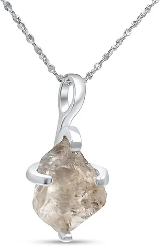 Vista 12 de Collar de cadena con colgante de piedra preciosa natural en bruto con oro blanco sobre plata de ley 925, piedra natal delicado regalo solitario
