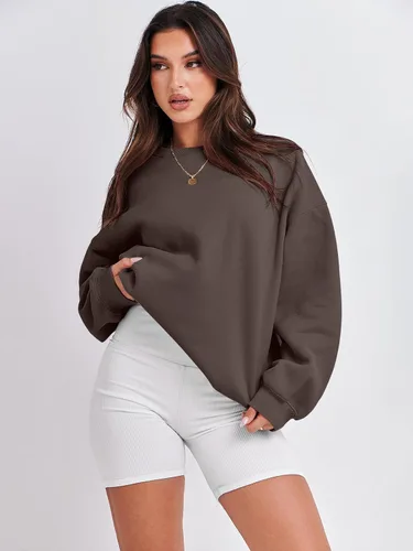 Vista 2 de ANRABESS Sudadera de gran tamaño para mujer, cuello redondo, Y2K, con forro polar, casual, cómoda, ropa de otoño 2025
