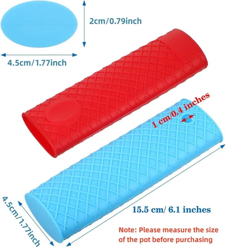 Vista 3 de 5 piezas de silicona para mango caliente, funda de goma resistente al calor, agarraderas de cocina para sartenes de hierro fundido, sartenes