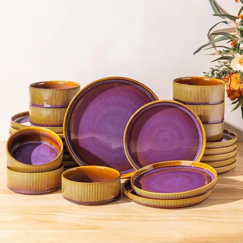 Vista 41 de TheTerra Juego de vajilla de cerámica para 4, juego de 12 platos y cuencos ligeros de porcelana, resistente a los arañazos, apto para horno