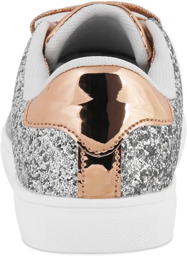 Vista 4 de Zapatos brillantes con lentejuelas brillantes para mujer, zapatos de tenis brillantes con diamantes de imitación con cordones
