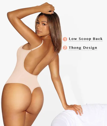 Vista 2 de FeelinGirl Shapewear Bodysuit for Women Tummy Control Thong Body Shaper Backless Seamless Bodysuit
