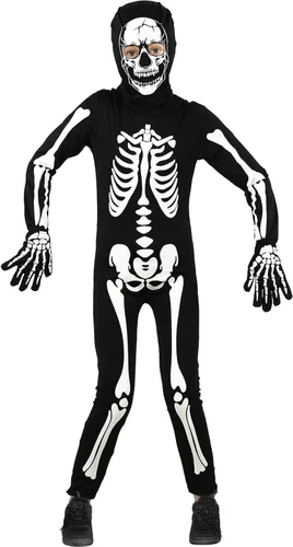 Vista 4 de SIZGAROOT Disfraz de esqueleto para niños, disfraz de esqueleto que brilla en la oscuridad para Halloween