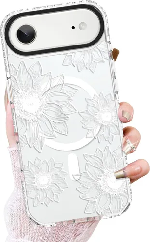 Vista 63 de OOK Funda magnética transparente para iPhone 17, lindo encaje floral negro Encaje Negro Floral