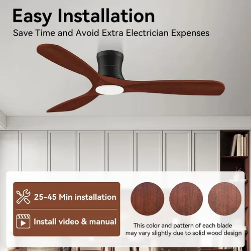 Vista 7 de Ventiladores de techo inteligentes de perfil bajo de 52 pulgadas con luces y control remoto, 3 aspas de madera, motor de CC silencioso, ventilador