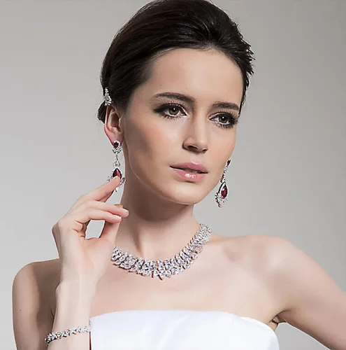 Vista 7 de Aretes colgantes de cristal AAAAA Australia chapados en oro blanco para boda, dama de honor, lágrima transparente, circonita cúbica, para mujeres