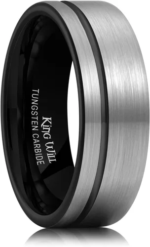 Vista 51 de King Will Anillo de boda de carburo de tungsteno para hombre con diseño de ranura, 6/7/0.315 in de ancho, acabado cepillado/pulido para hombre