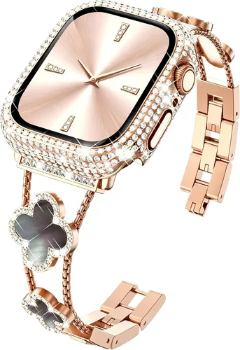 Vista 21 de KADES Bling Four-Leaf Clover Band for Apple Watch Bands Women's Wear Starlight/Iridescent
