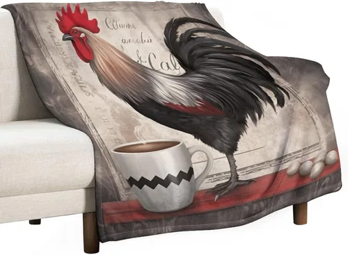 Vista 38 de Manta de microfibra suave y acogedora con diseño de gallo rústico en blanco y negro, suave y acogedora manta de microfibra para sofá, cama, oficina