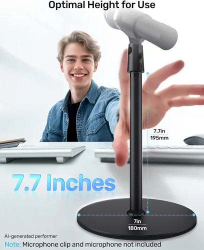 Vista 2 de Soporte de micrófono de escritorio, base pesada y amplia compatibilidad, soporte de micrófono de mesa de 3/8 pulgadas con adaptadores de tornillo