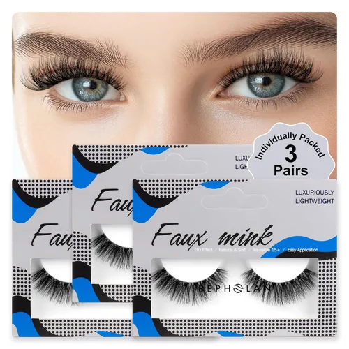 Vista 12 de Pestañas de Aspecto Natural Pestañas Postizas - BEPHOLAN Pestañas Postizas 3D Súper Esponjosas Pestañas Postizas Banda Transparente Pestañas Wispy
