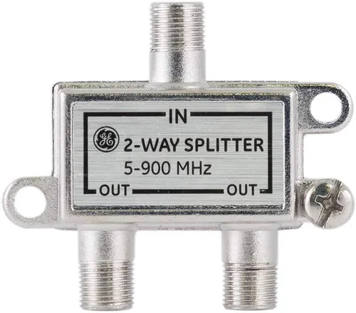 Vista 6 de GE Divisor de cable coaxial de 2 vías, rango de 5-900 MHZ, compatible con coaxiales RG59 RG6, audio, video, funciona con TV HD, cable