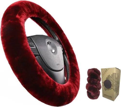 Vista 12 de Funda de volante de piel de oveja suave y esponjosa, para vehículo universal, mujeres y hombres, 14,5-15,5 pulgadas, accesorios peludos