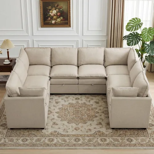 Vista 83 de Otomana cuadrada grande de 27 pulgadas con almacenamiento, reposapiés tapizado moderno con patas antideslizantes para sofá, mesa de café, sala