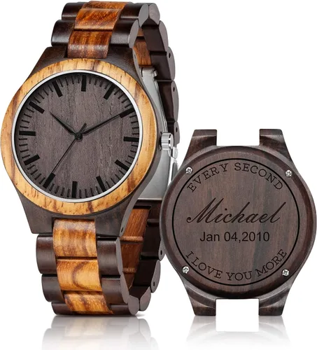 Vista 15 de Relojes de madera grabados personalizados – Relojes de madera de cumpleaños o aniversario personalizados para hombres, marido, novio, papá, hijo