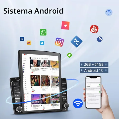 Vista 2 de Estéreo vertical del coche del Din doble de 2G+64G Android con Carplay y Android Auto 9,7 pulgadas de radio de la pantalla táctil