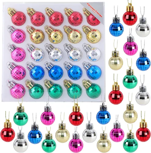 Vista 13 de Christmas Concepts® Juego de 25 mini bolas para árbol de Navidad - 25 mm - Adornos colgantes decorados con acabado brillante, mate y purpurina