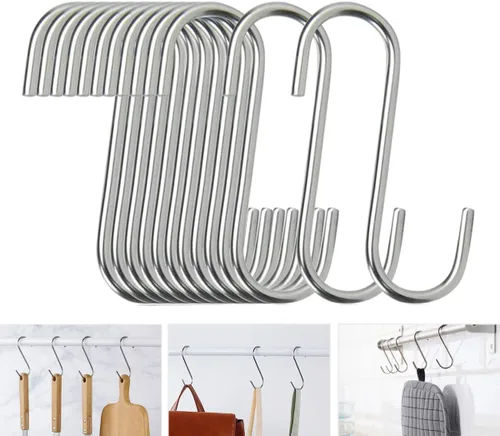 Vista 9 de Paquete de 10 Ganchos Planos en S - Ganchos en S de Acero Inoxidable Resistentes de 3 Pulgadas para Colgar Ollas, Sartenes, Plantas, Tazas de Café