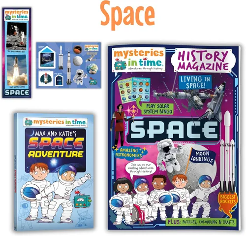 Vista 6 de Mysteries in Time Space - Paquete de actividades para niños de 6 a 11 años, con libro de historia y revista, perfecto para avión sin pantalla