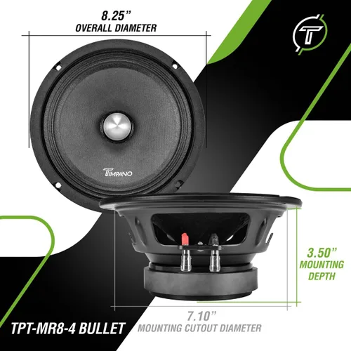 Vista 4 de Timpano TPT-MR8-4 Bullet - Altavoz bala profesional de rango medio de 8 pulgadas, 600 vatios de potencia máxima, altavoz de rango medio