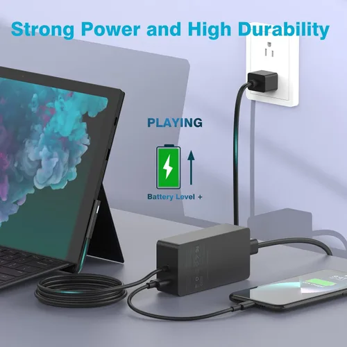 Vista 10 de Cargador de 127 W para Microsoft Surface Book 3, 2, 1, Laptop Studio 2, 1 Power Adapter Compatible with Windows Surface Pro/Laptop/Go, 10FT Cable