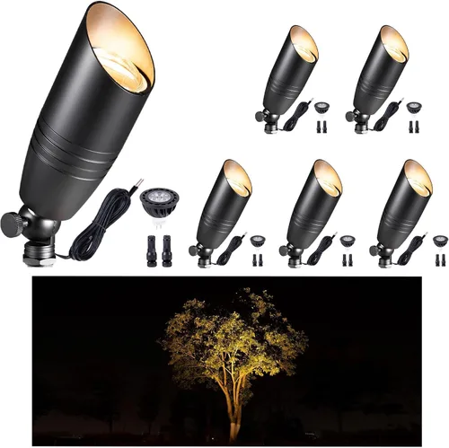 Vista 10 de Gardenreet Focos de paisaje de bajo voltaje - Lámpara de techo superior de latón 12V LED para exteriores, luces puntuales cableadas IP65