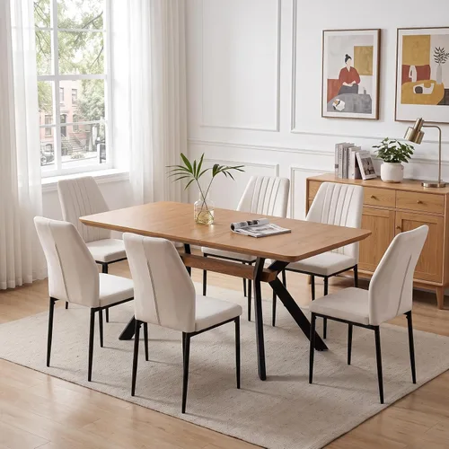Vista 21 de HIPIHOM Mesa de comedor extensible de roble de 55-71" para cocina Mesa de roble