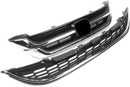 Vista 2 de Rejilla de parachoques compatible con Honda CRV CR-V 2010 2011 negro cromado parachoques delantero inferior + rejilla superior