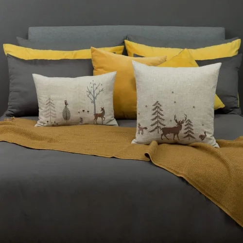 Vista 8 de JWH Fundas de almohada con diseño de ciervos navideños, bonitos árboles, conejo, hongos, funda de almohada decorativa de lino, cojín decorativo