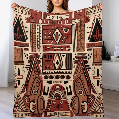 Vista 7 de Mantas de franela con patrón artístico rojo, beige, marrón oscuro, manta de franela de pintura al óleo abstracta de 30 x 40 pulgadas para sofá, cama
