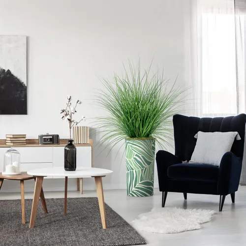 Vista 11 de Árbol artificial en macetero con diseño de hojas verdes, palmera tropical areca artificial de seda para decoración del hogar en interiores
