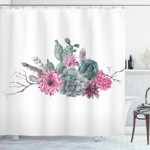 Vista 33 de Ambesonne set de cortina para baño decorativa de tela de poliéster con ganchos