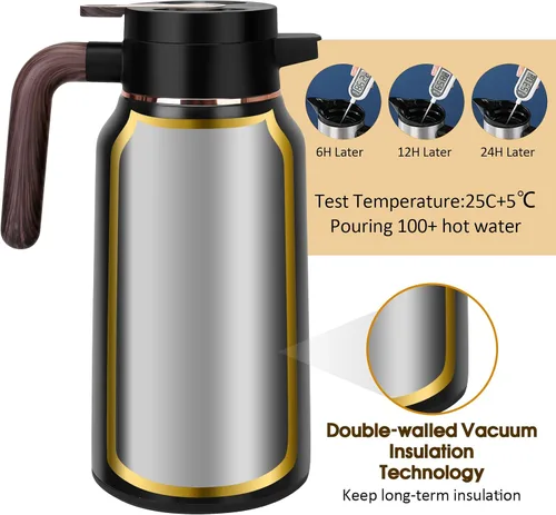 Vista 4 de Jarra térmica de café de 68 onzas, jarras de acero inoxidable para líquidos calientes las 24 horas, jarras de café aisladas para mantener el café