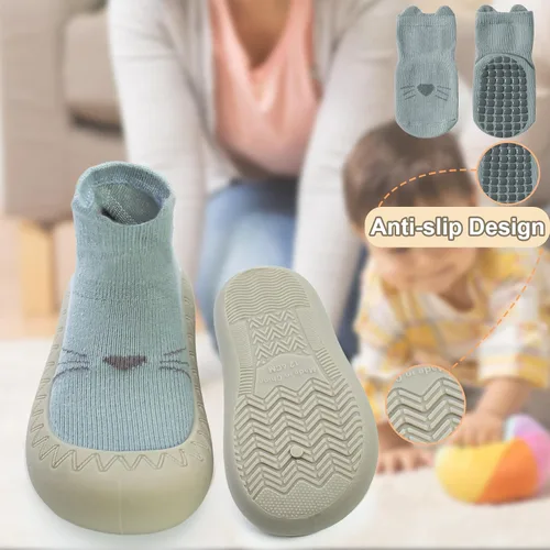 Vista 4 de 2 pares de zapatos antideslizantes estilo caroon para bebés, zapatos para niños y niñas, zapatos para caminar, zapatos de goma suave con pantuflas