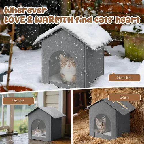 Vista 2 de Casa para gatos al aire libre resistente a la intemperie, casas aisladas para gatos al aire libre/interior para el invierno, refugio impermeable