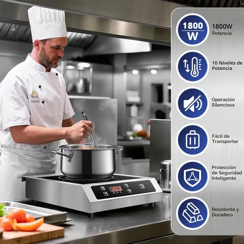 Vista 2 de Placa de inducción comercial de 1800 W con sensor táctil LCD