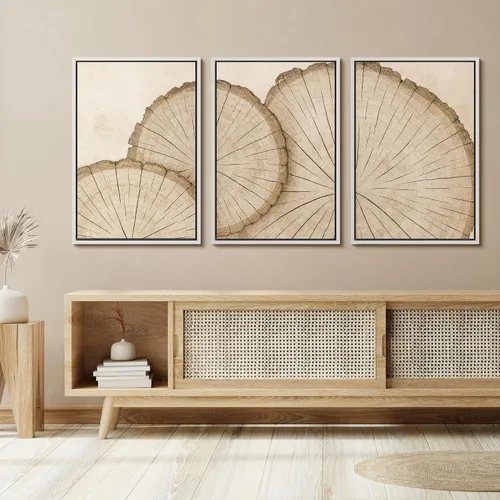 Vista 100 de SIGNFORD - Set de obras de arte en lienzo enmarcado para pared, ilustraciones abstractas de neblina del desierto en tonos neutros beige y marrón