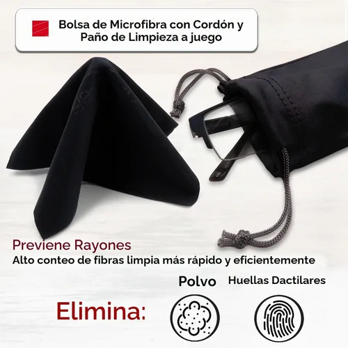 Vista 6 de MyEyeglassCase Men's Medium Glasses Case - Classic Eyeglasses Hard Shell Holder, Elegant Easy Open Lip with Pouch and Cloth As196 Negro Con Tela