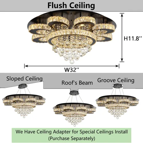Vista 2 de HAIXIANG Lámpara de araña moderna para sala de estar, lámparas de araña glamurosas, lámpara de techo con control remoto, luces regulables, 32 Negro