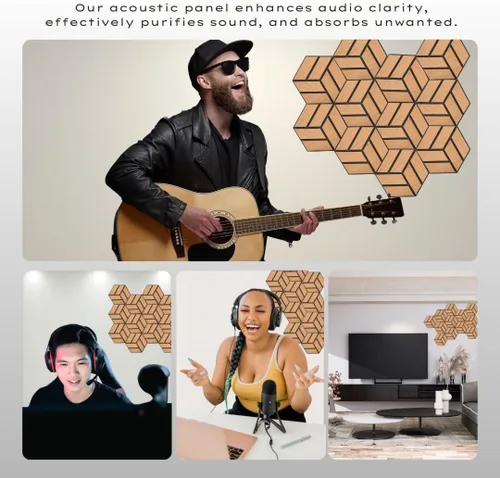 Vista 6 de Paneles hexagonales de madera acústica – Juego de 12 paneles de pared para insonorización y decoración elegante Paneles de Madera Decorativos